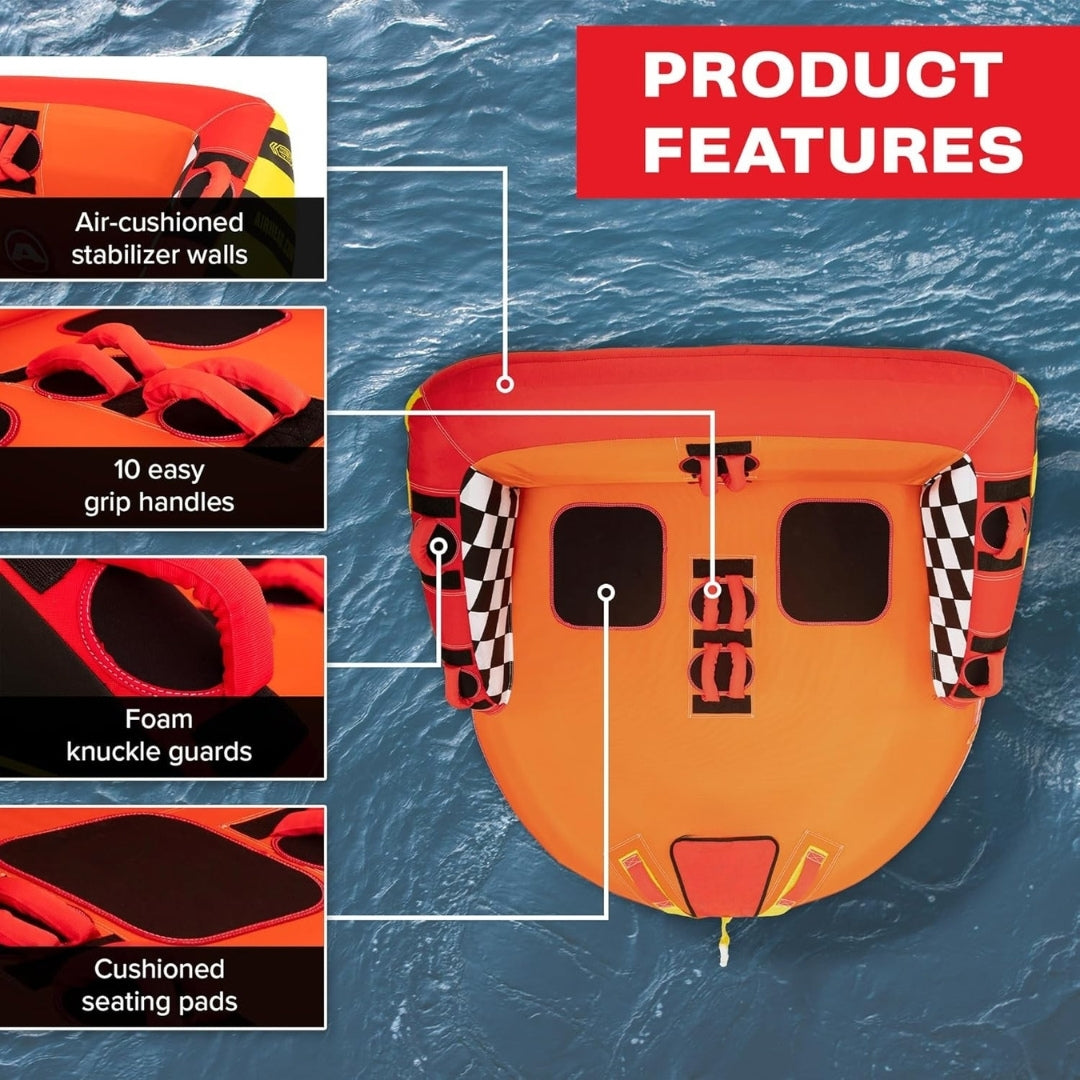 Inflatable Towable Tube for Boating – 1-4 Rider Models, Dual Tow Points, Full Nylon Cover & EVA Pads