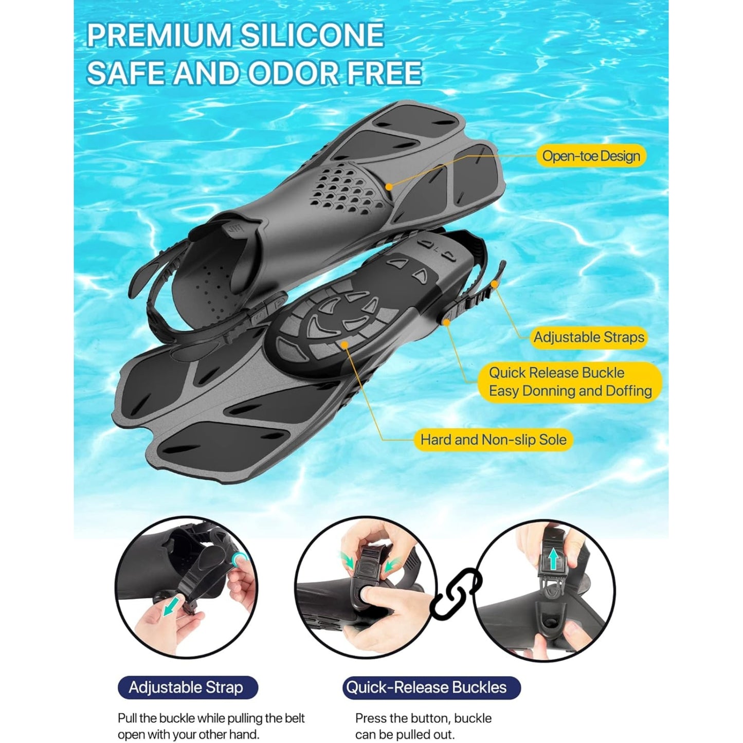 Snorkeling Gear for Adults | 4-in-1 Snorkel Set with Mask, Fins, Dry Top Snorkel & Travel Bag
