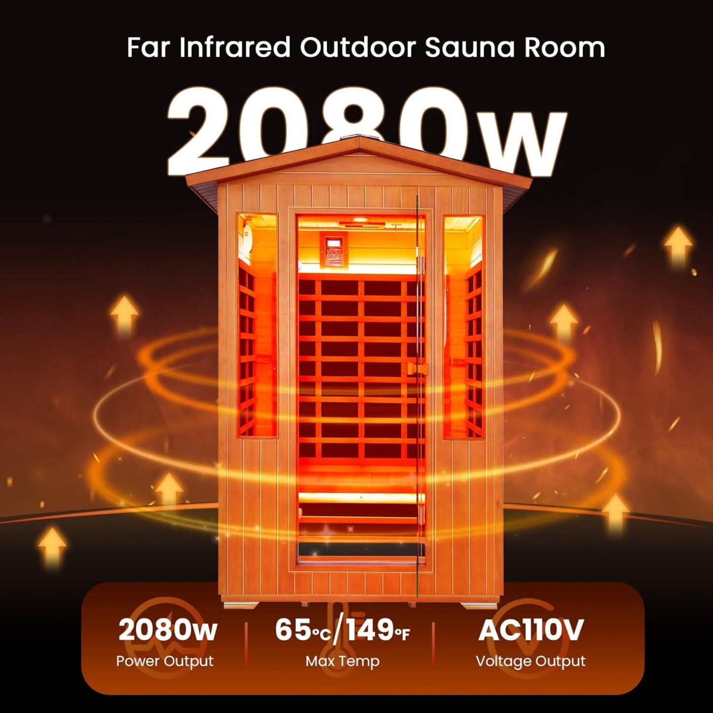 Luxury Outdoor 2-Person Infrared Sauna with Red Light Therapy & Canadian Fir Wood – 2080W