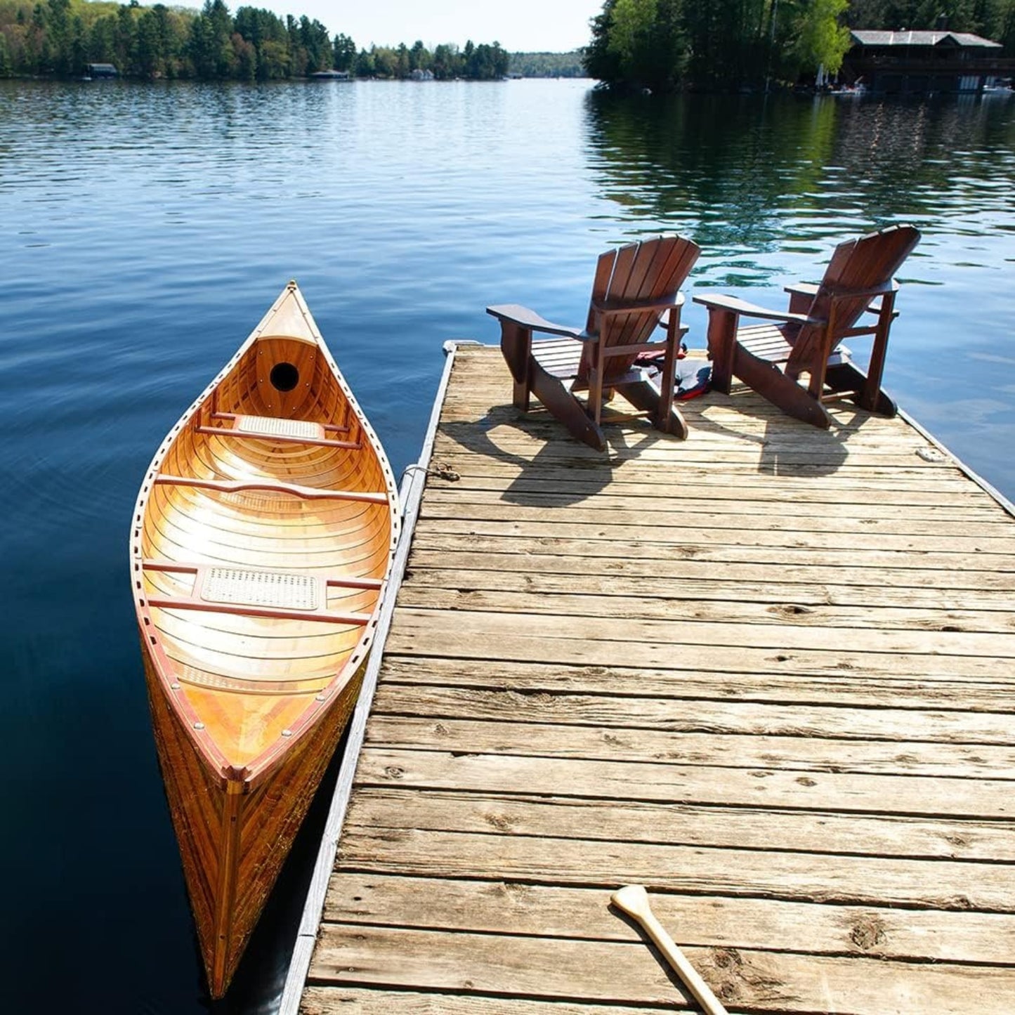 12 ft Handcrafted Wooden Canoe with Ribs Curved Bow – Cedar & Hardwood, Durable Fiberglass Finish