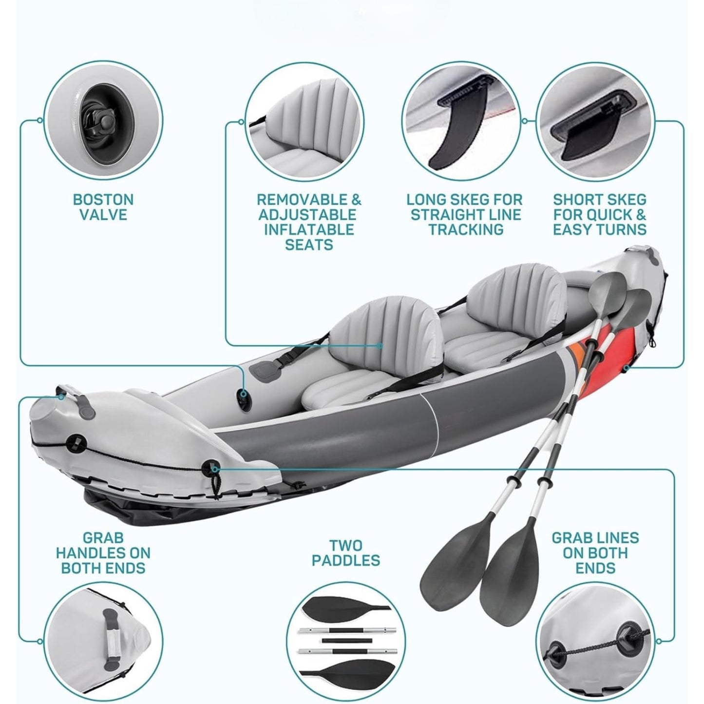 2-Person Inflatable Kayak Set K2 with 86in Oars & Pump – Durable Vinyl, 400 lbs Capacity