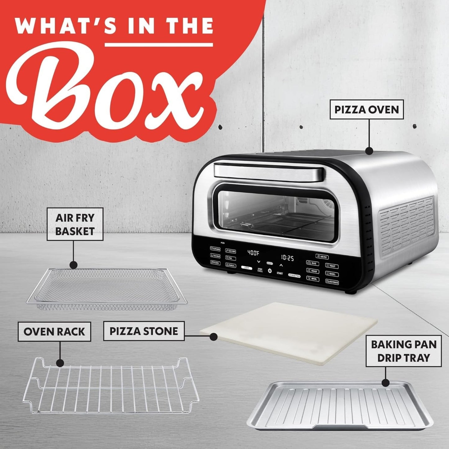 Indoor Pizza Oven Air Fryer Toaster 1800W – Countertop Multi-Cooker with Pizza Stone & 6 Presets