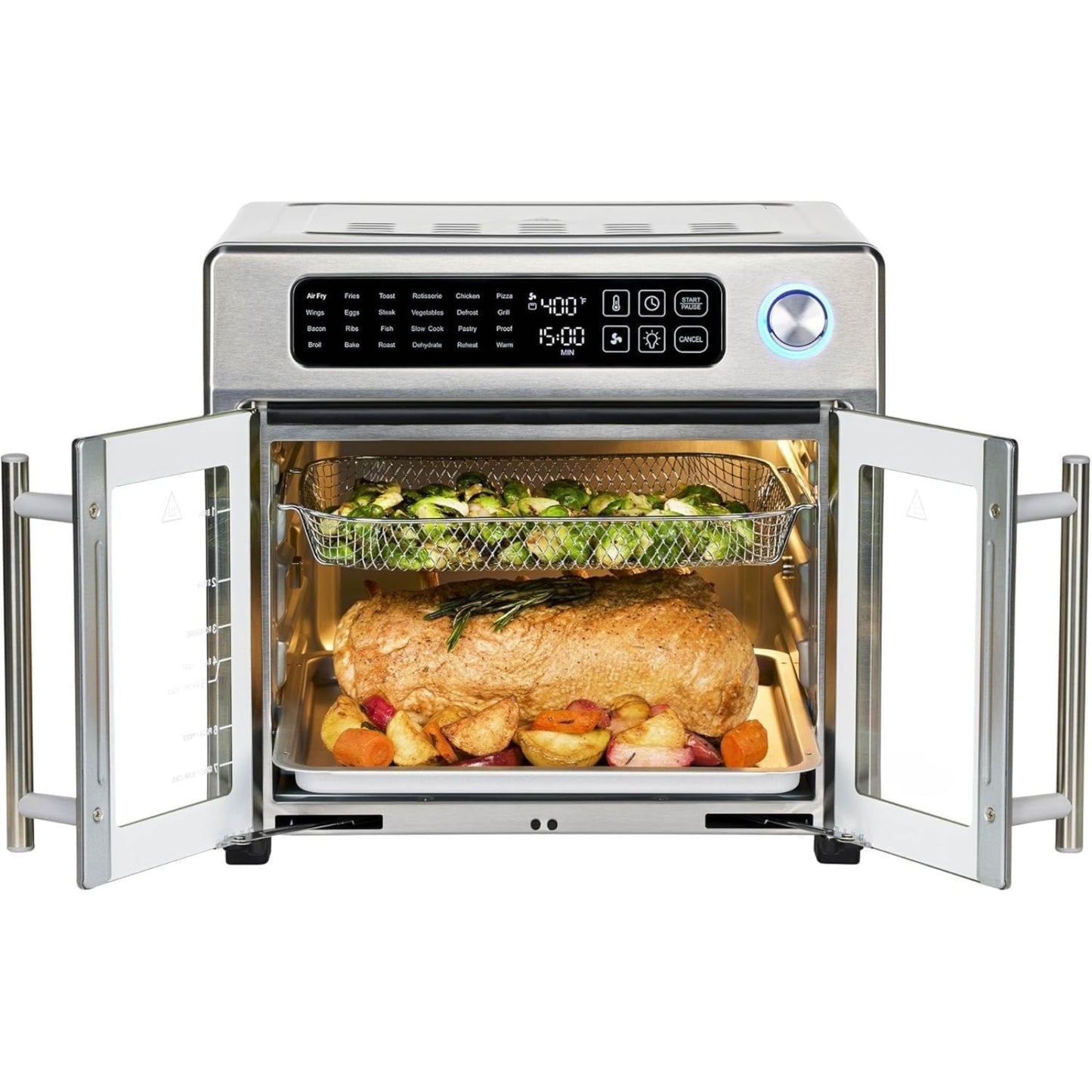 Extra Large French Door Air Fryer Toaster Oven Combo 26QT, 24 Cooking Functions, Digital Controls