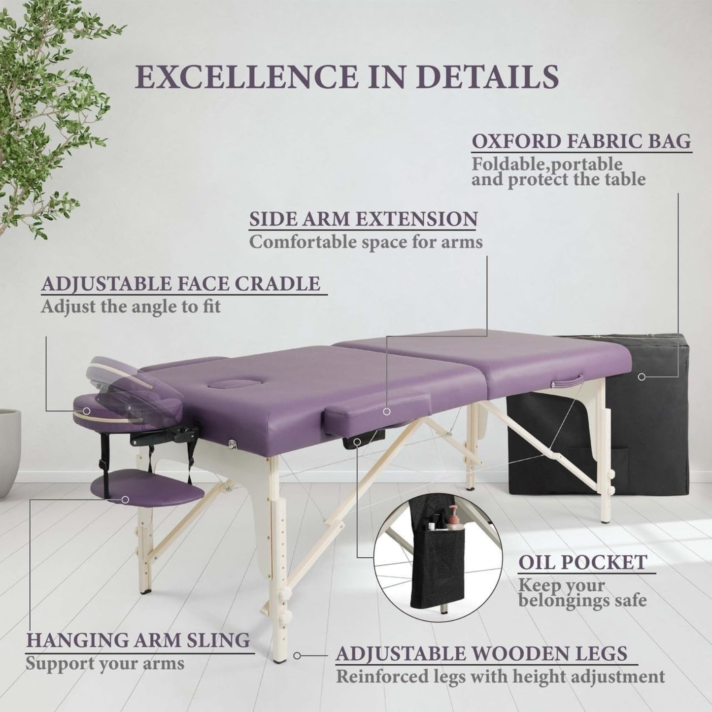 Premium 84” Foldable Massage Table with Memory Foam | Portable Spa Bed with Adjustable Wooden Legs