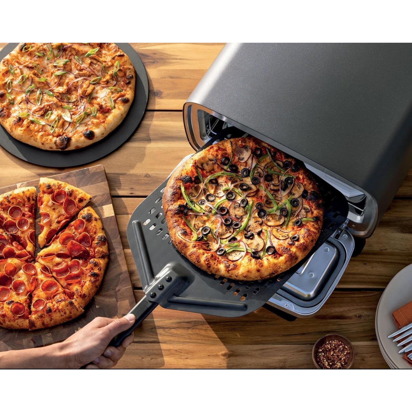 Outdoor Electric Pizza Oven 12" 700°F Max Temp 5 in 1 Bake, Broil, Warm & Proof 3-Min Pizza