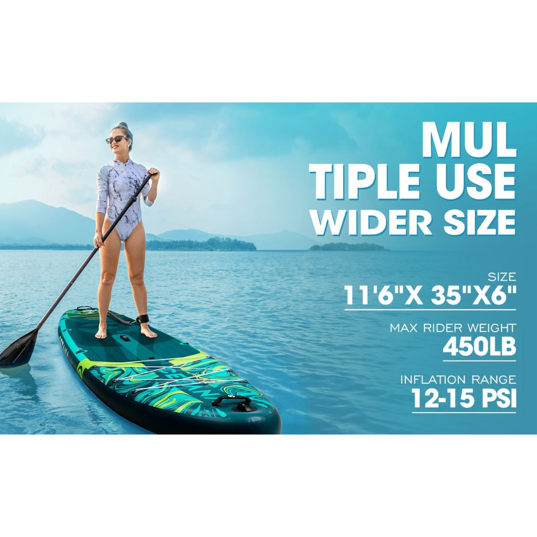 CETANA Hunterglide Green 11'6 Inflatable Paddle Board SUP Durable PVC, 450lbs Capacity