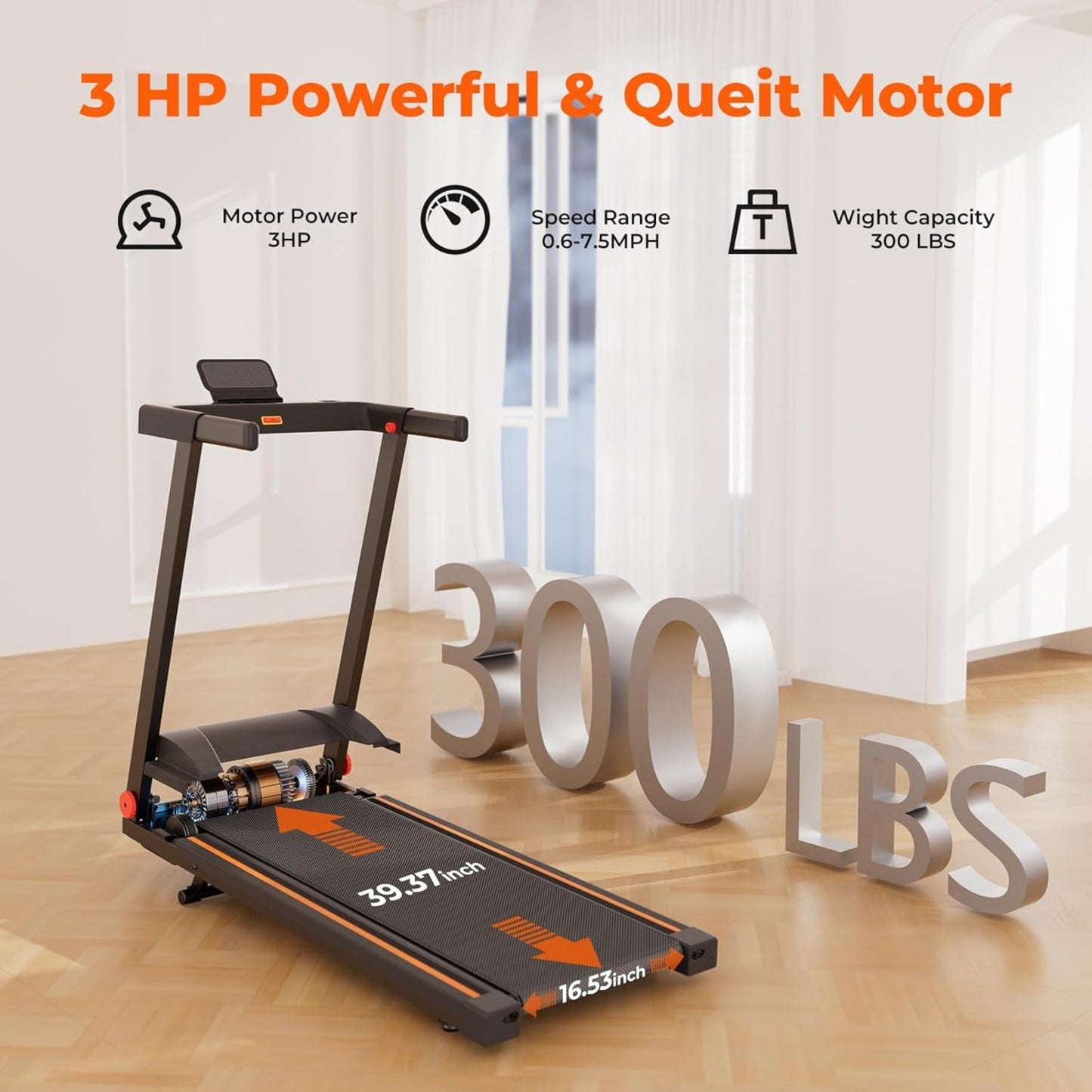 4-in-1 Folding Treadmill with Incline & Handles, 300 LBS Capacity, 3.0 HP Quiet Home Treadmill