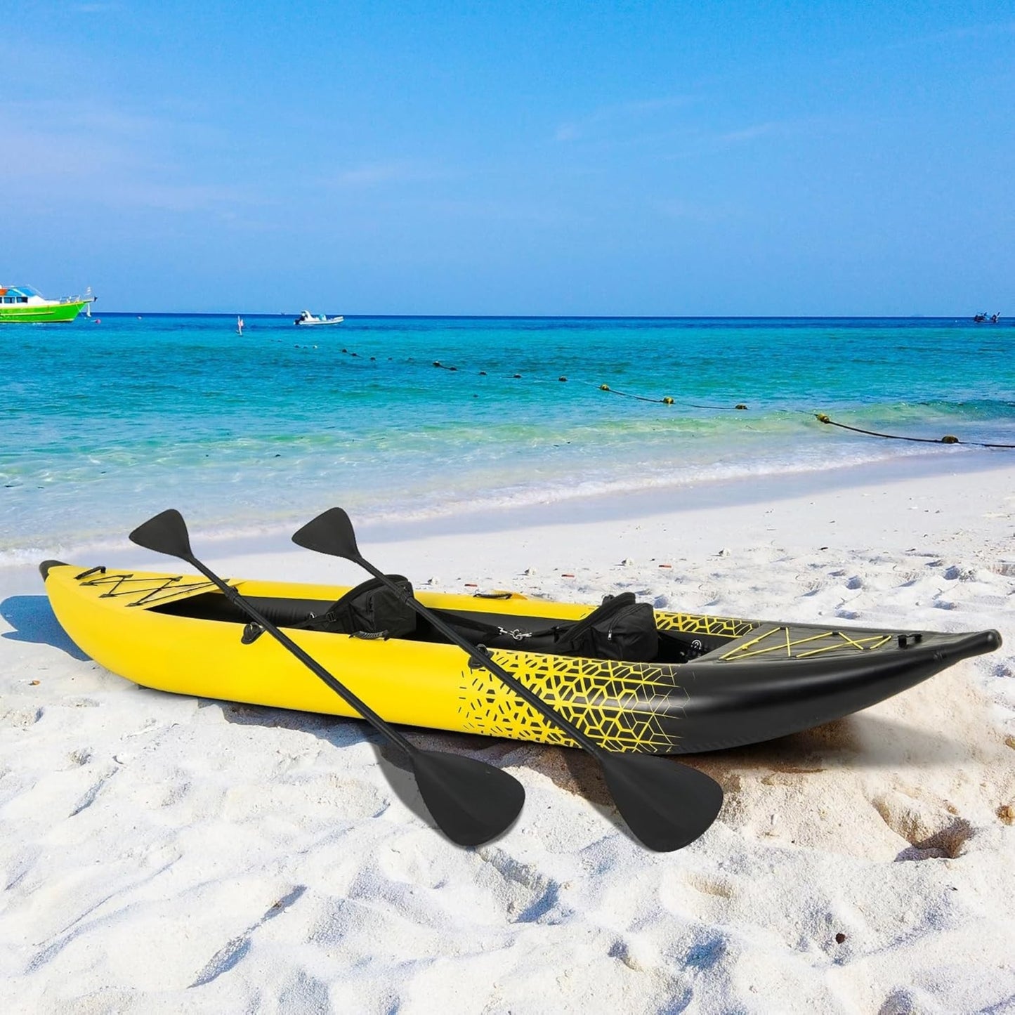 Inflatable 2-Person Kayak Set with 507 LBS Capacity, 2 Oars, EVA Seats, Pump, Fins & Carry Bag