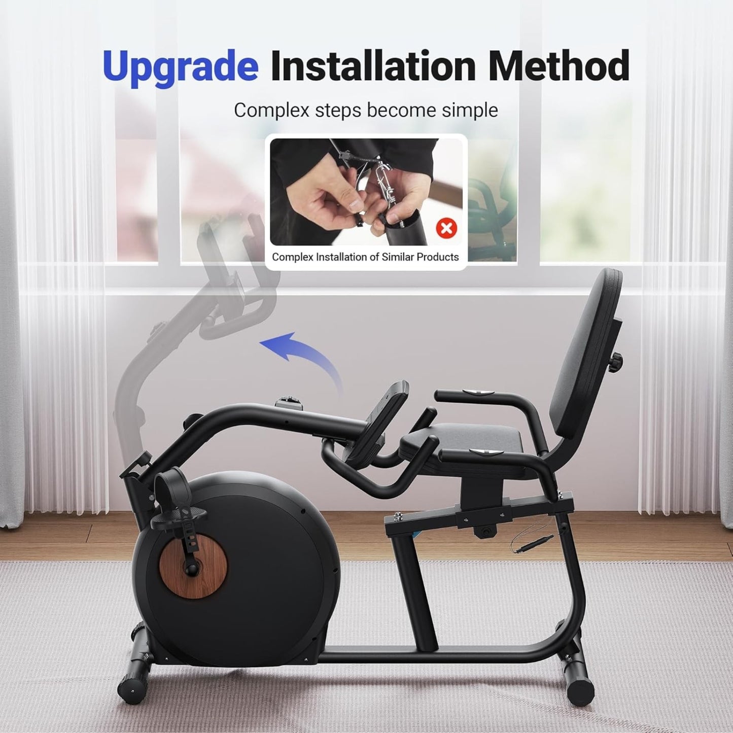 Recumbent Exercise Bike with Bluetooth, App Connectivity, LCD & Resistance Bands – S08/S23