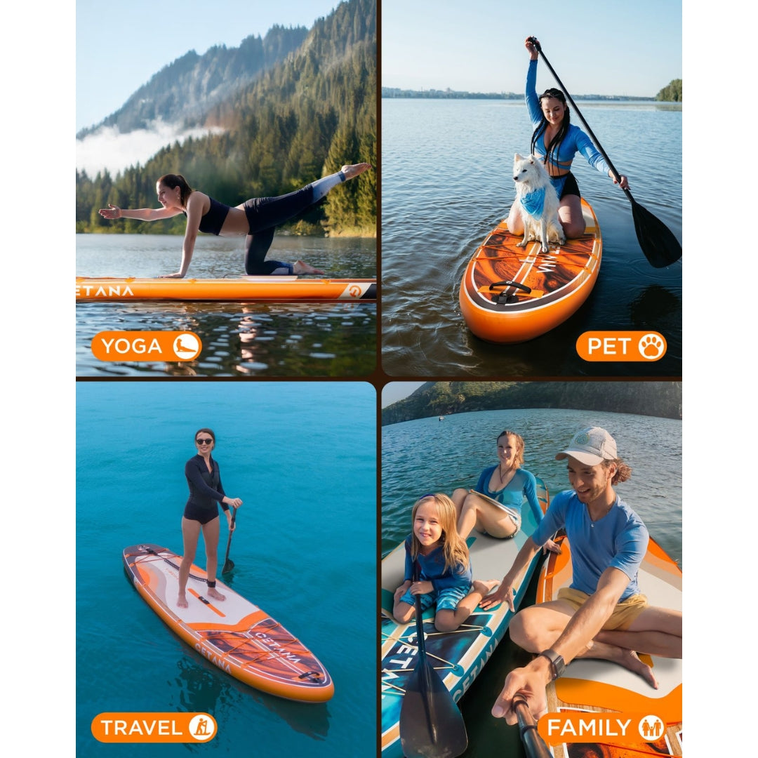 CETANA Vibemax Orange 11’6” Inflatable SUP Board | All-Round Paddle Board with Accessories