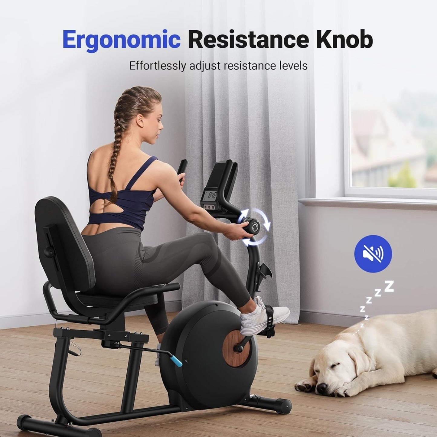 Recumbent Exercise Bike with Bluetooth, App Connectivity, LCD & Resistance Bands – S08/S23