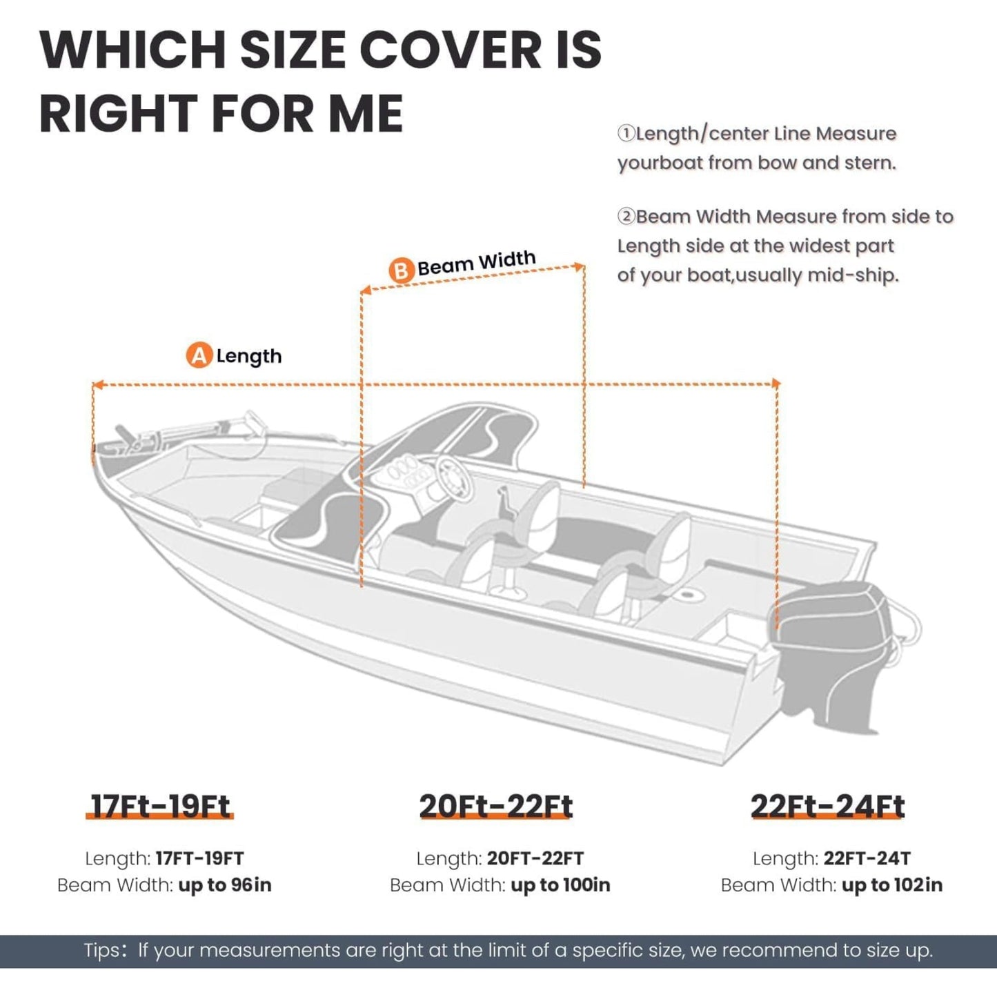 20'-22' Universal Boat Cover 800D Marine-Grade Waterproof Polyester Fits V-Hull, Tri-Hull & Bass Boats