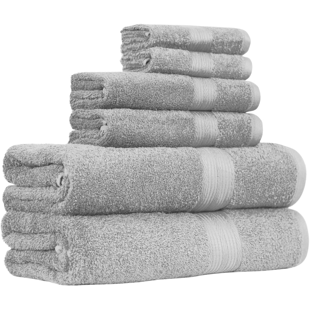 6-Piece Oversized Fade-Resistant Cotton Towel Set – Soft & Absorbent Bath, Hand & Wash Towels, Gray