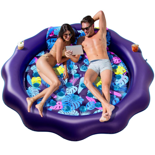 Extra Large Inflatable Pool Float Lounger 77" with Pillow, Cup Holders & Cooling Holes – Purple