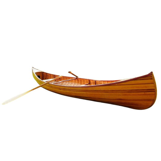 12 ft Handcrafted Wooden Canoe with Ribs Curved Bow – Cedar & Hardwood, Durable Fiberglass Finish