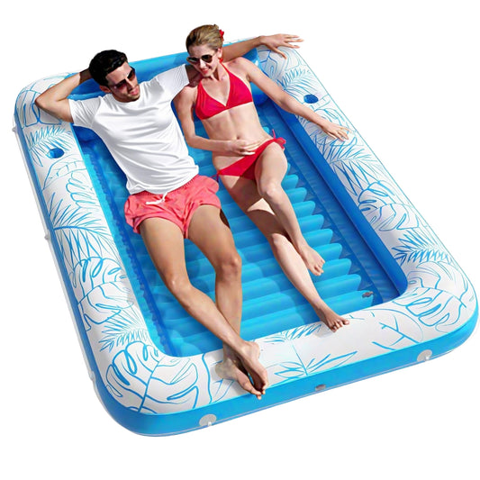 Inflatable Tanning Pool Lounger Float 4-in-1 Sunbathing Tub with Cup Holders for Adults & Kids XL
