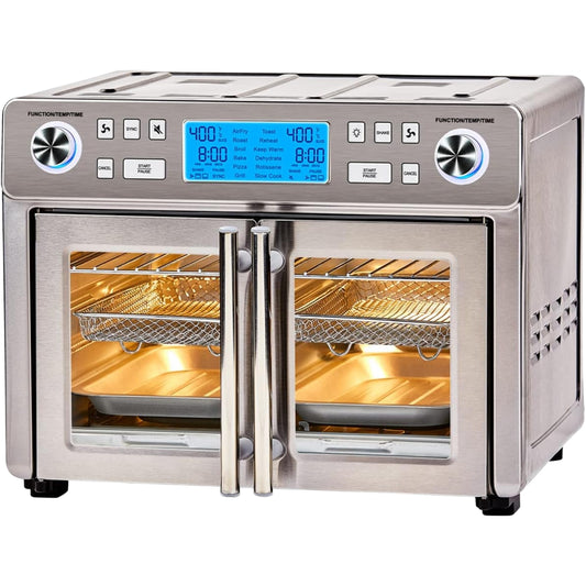 Dual Zone 360 Air Fryer Oven Combo 25QT Extra Large French Door  Faster Cooking Toaster Oven
