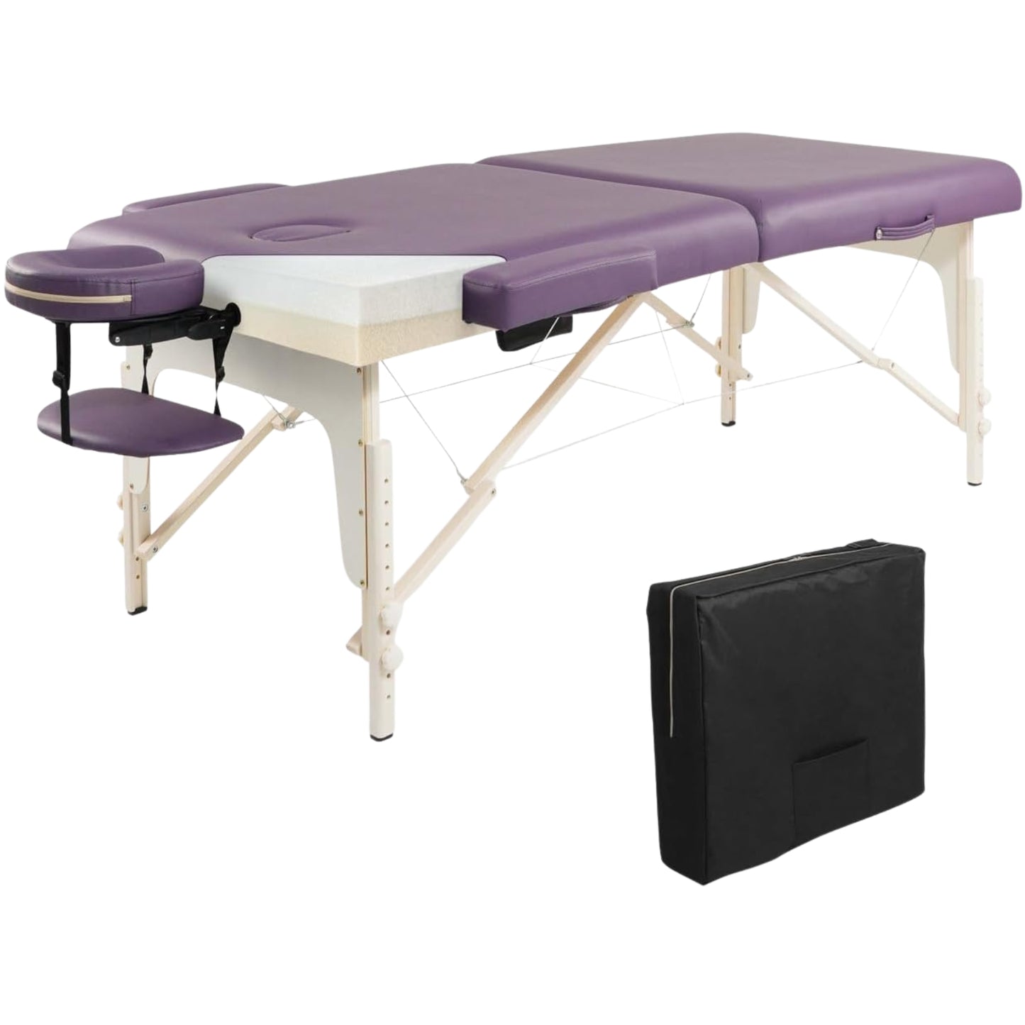 Premium 84” Foldable Massage Table with Memory Foam | Portable Spa Bed with Adjustable Wooden Legs