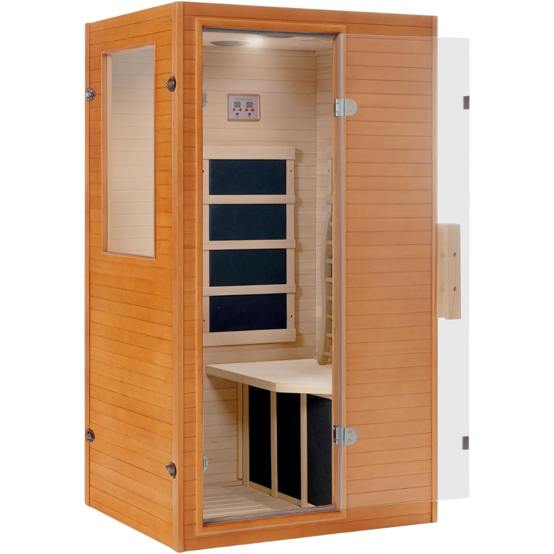 Infrared Home Sauna – 1 Person Low EMF Canadian Hemlock Spa, Far Infrared, 950W Indoor Sauna Room