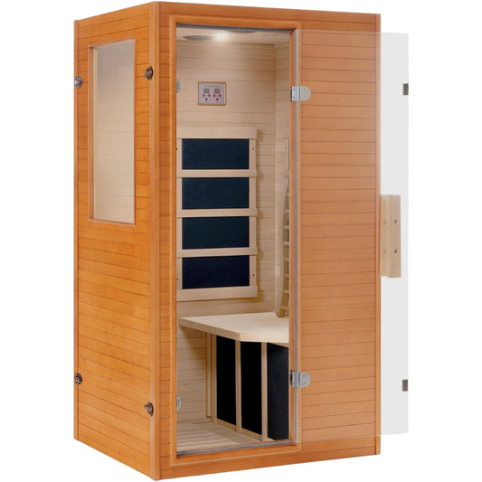 Infrared Home Sauna – 1 Person Low EMF Canadian Hemlock Spa, Far Infrared, 950W Indoor Sauna Room