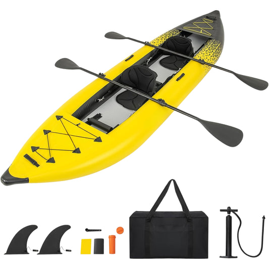Inflatable 2-Person Kayak Set with 507 LBS Capacity, 2 Oars, EVA Seats, Pump, Fins & Carry Bag