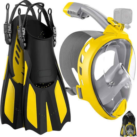 Snorkeling Packages for Adults & Youth | Full Face Mask, Fins, Camera Mount & Mesh Bag