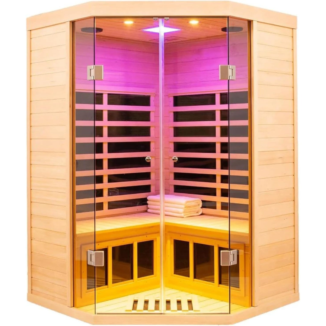2-3 Person Ultra Low EMF Far Infrared Sauna with APP & LCD Control, Hemlock Wood, Bluetooth & Lights