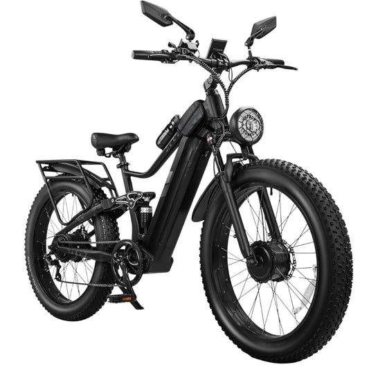 5000W Dual Motor Electric Bike 52MPH, 60V 32AH Fat Tire E-Bike with Full Suspension & 7-Speed