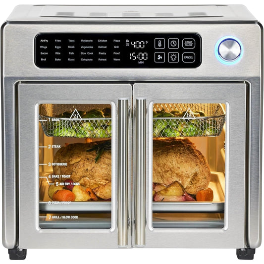 Extra Large French Door Air Fryer Toaster Oven Combo 26QT, 24 Cooking Functions, Digital Controls
