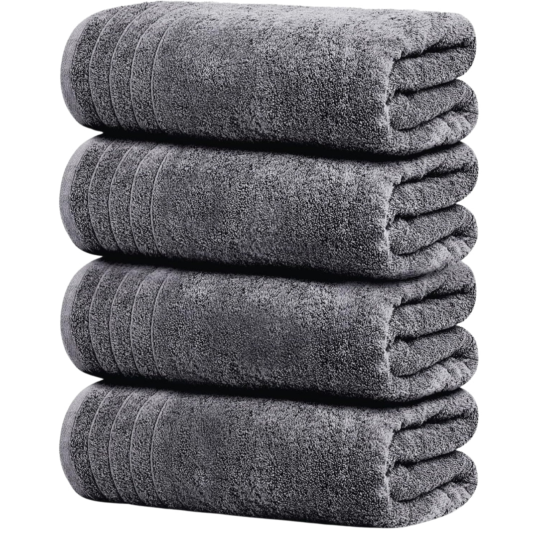 Pack of 4 Extra Large Bath Towels 30x60 | 100% Cotton | Super Soft, Quick Dry & Absorbent | Dark Grey