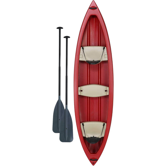 Kodiak 13' Red Canoe with 2 Paddles | 3 Seats, Skeg Wheel & Motor Mount | Durable HDPE Canoe