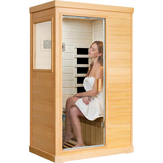 Far Infrared Sauna Home Spa, Canadian Hemlock Wood, 800W Indoor Sauna with Control Panel & Glass