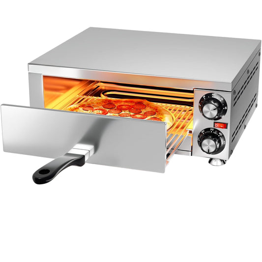 Indoor Electric Pizza Oven 12-Inch – Countertop Stainless Steel Commercial Pizza Maker with Crumb Tray