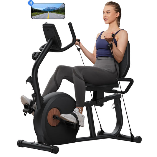 Recumbent Exercise Bike with Bluetooth, App Connectivity, LCD & Resistance Bands – S08/S23