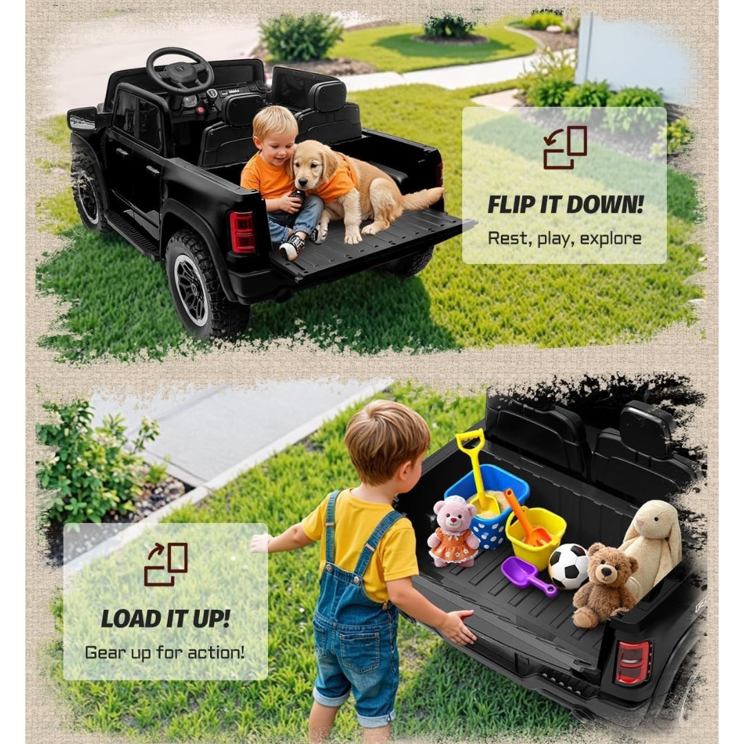 24V Ride On Truck for Big Kids | Licensed RAM 1500 RHO 2-Seater Electric Car w/Remote, Bluetooth & L