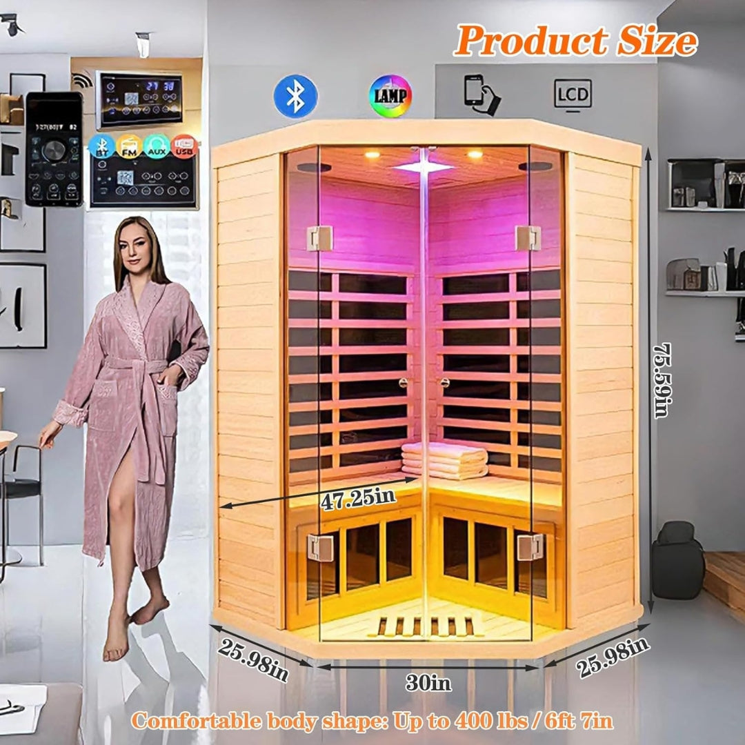 2-3 Person Ultra Low EMF Far Infrared Sauna with APP & LCD Control, Hemlock Wood, Bluetooth & Lights
