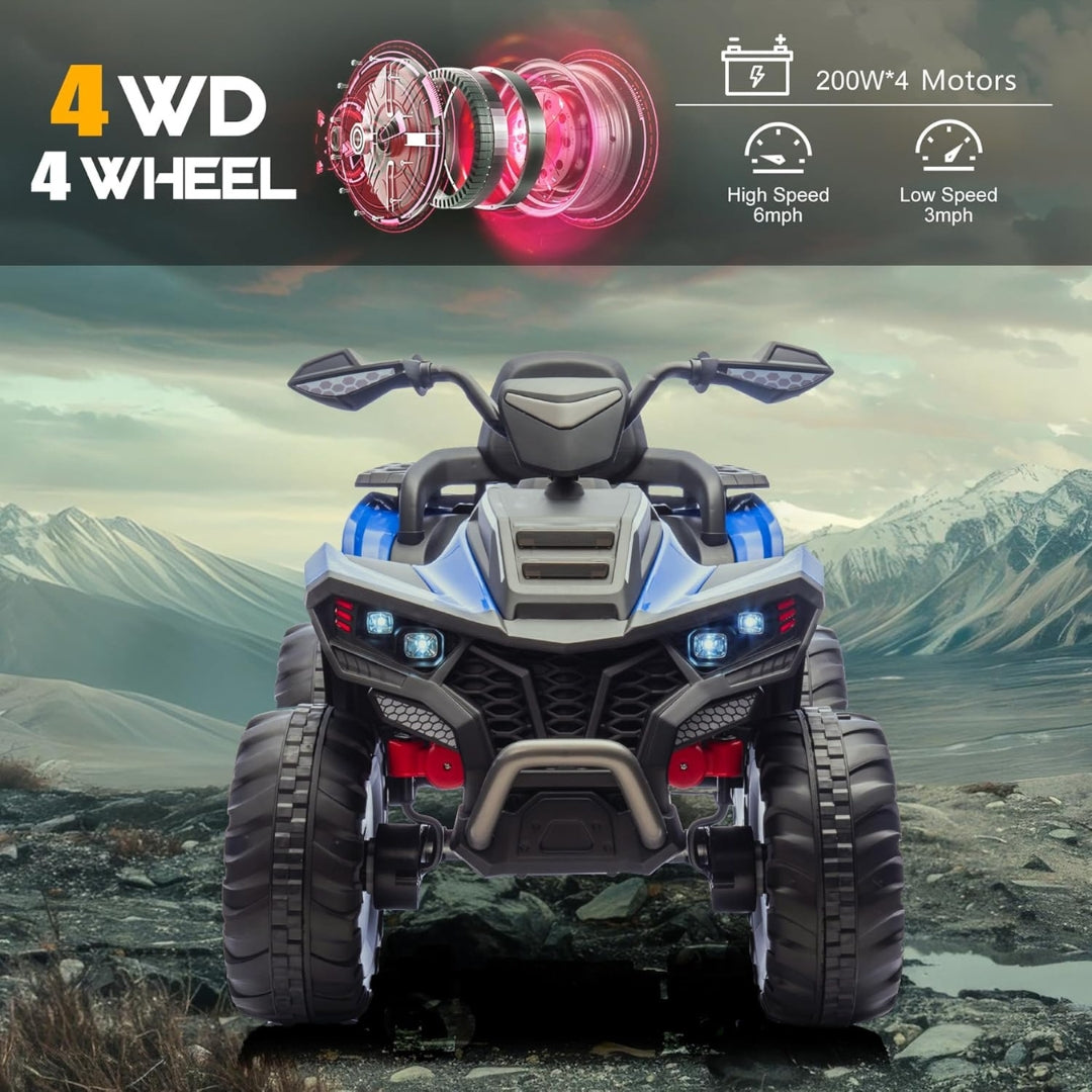 Kids ATV 4 Wheeler 24V Electric Ride On | 4WD, 2-Seater, 4x200W Motors, 6 MPH Speed | Blue Ride-On Toy