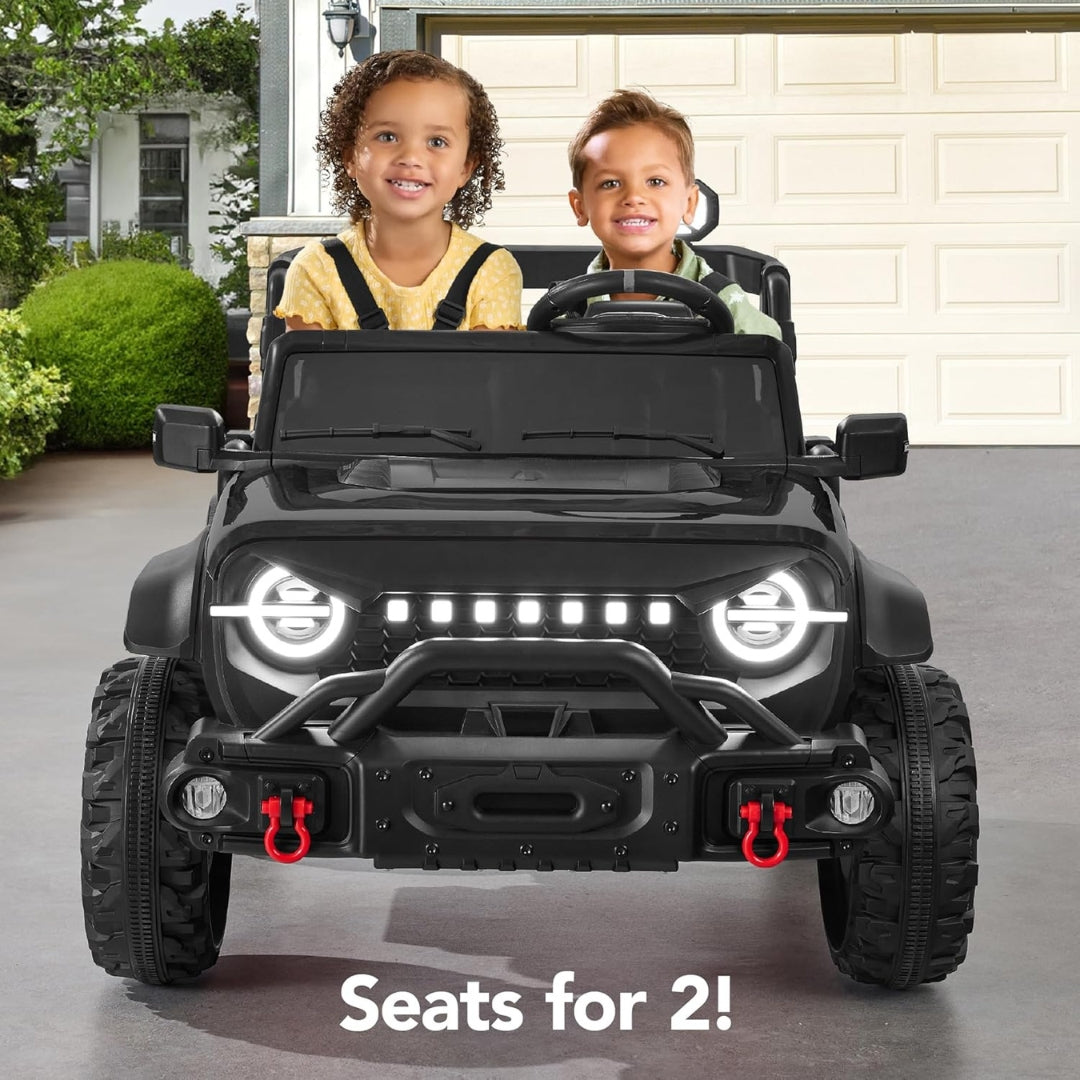 Kids 24V 2-Seater Electric Ride On Car Truck w/ Remote Control, Bluetooth & LED Lights – Black