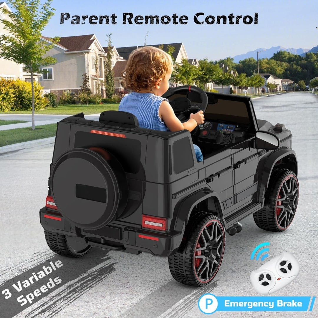 12V Kids Ride On Car with Remote Control, LED Lights, Music, Safety Belt & Rechargeable Battery – Black
