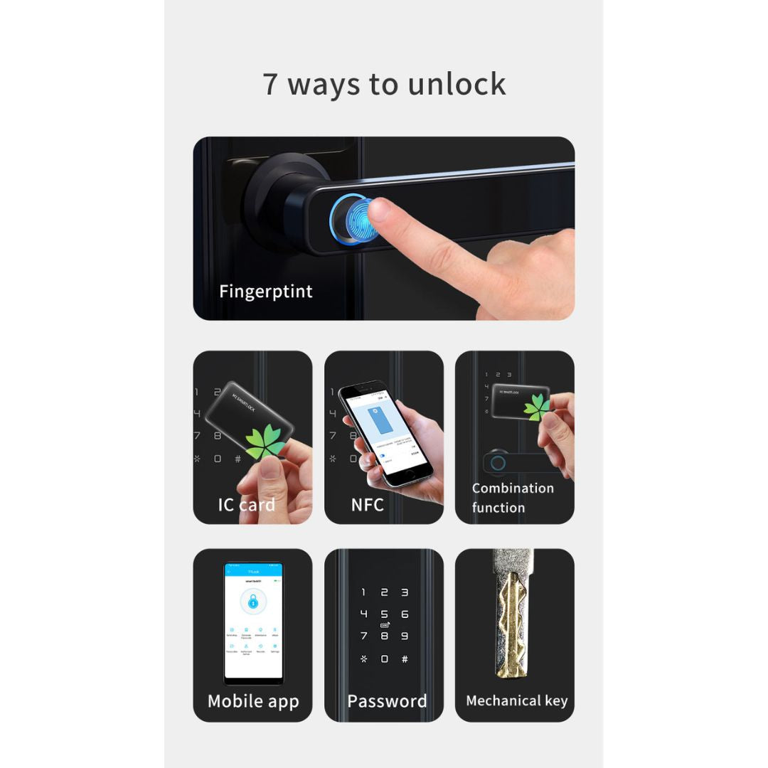 High Quality Smart Fingerprint Door Lock  7 Unlock Methods, Silent Design, Wi-Fi App Control for Apartments, Hotels & Homes