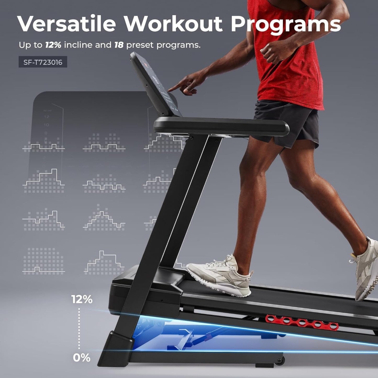 Smart Heavy-Duty Auto Incline Treadmill with 20" Running Deck, 15 Levels, SunnyFit App & 12 MPH