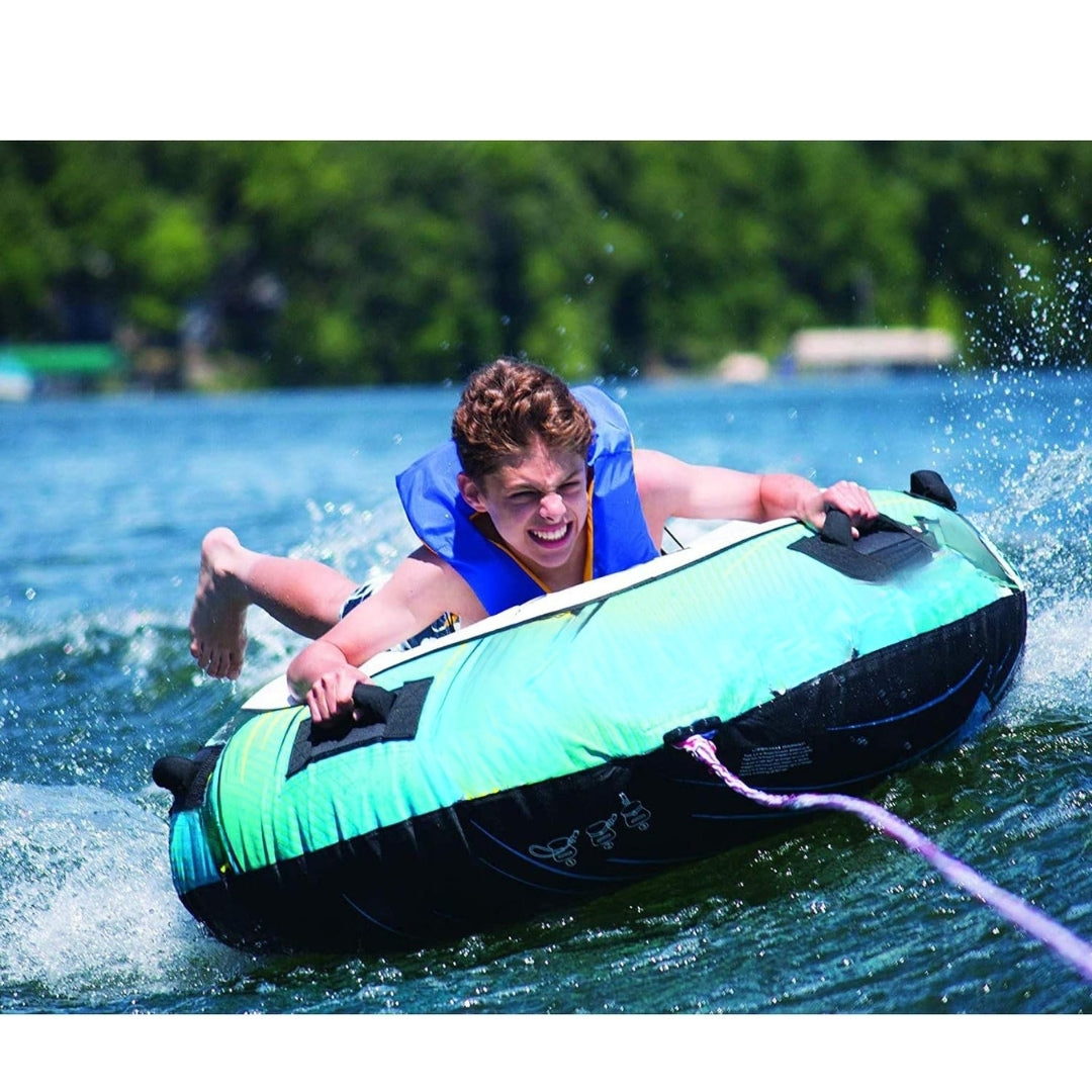 Blade Inflatable Towable Tube for 1 Rider – Skim-Fast Bottom, Nylon Cover & Quick Connect Tow Point