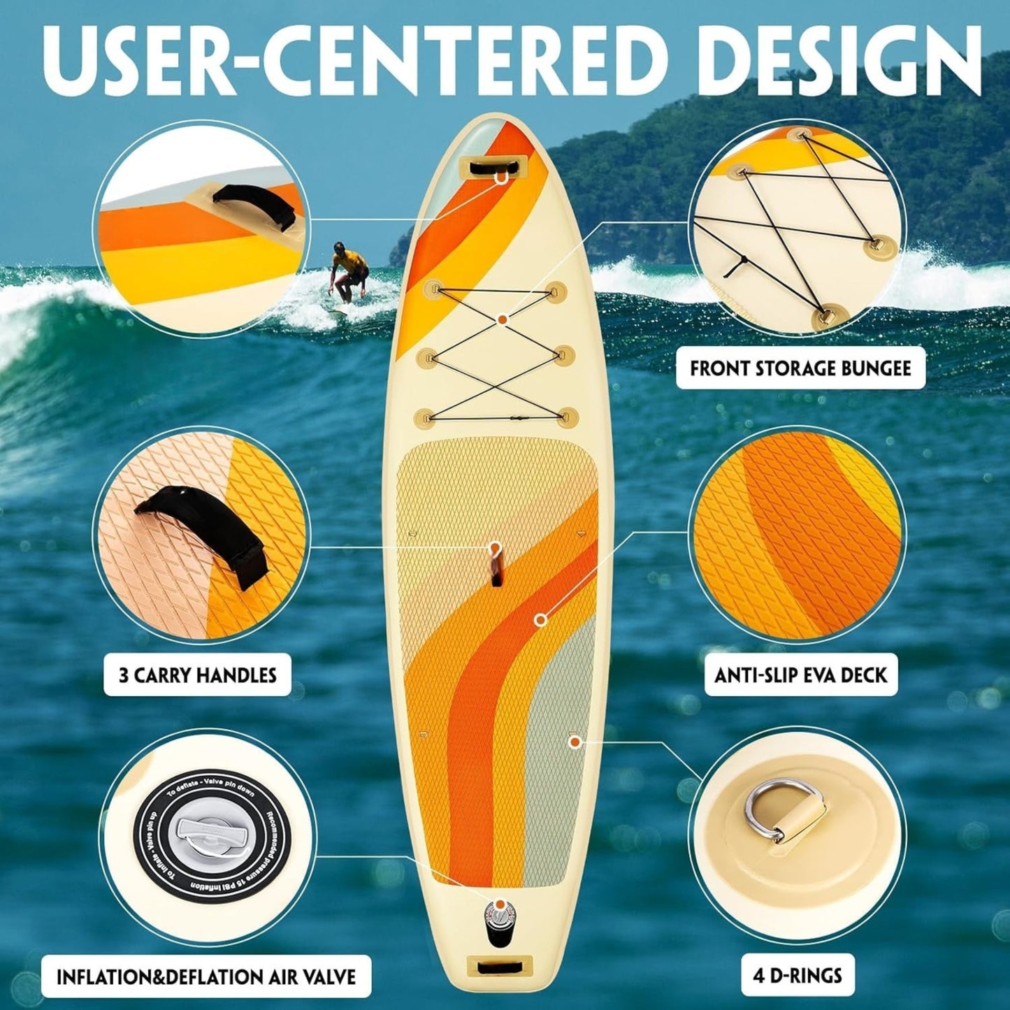 SUP Inflatable Paddle Board 10'6" for Adults – Stand Up Paddleboard with Paddle, Bag, Pump & Accessories