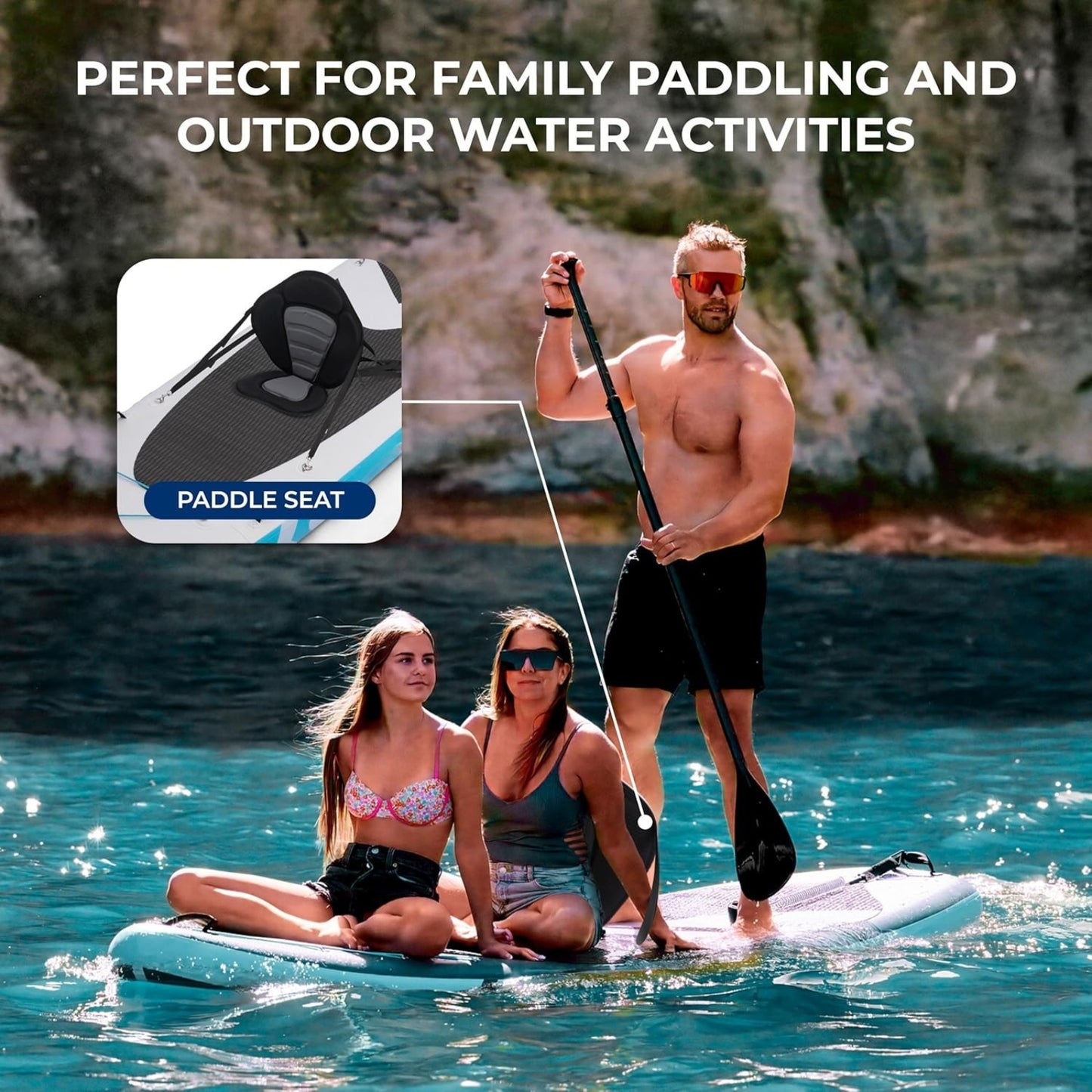 12’2” Inflatable Paddle Board – XL Family SUP for 2 Adults & Child, Stable 34” Wide Design, 450 lbs Capacity