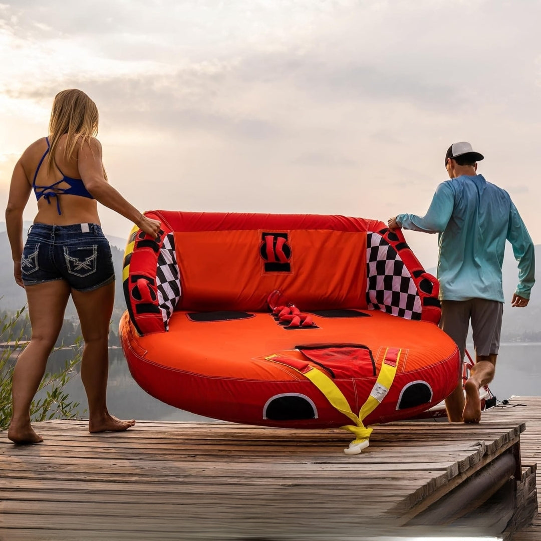Inflatable Towable Tube for Boating – 1-4 Rider Models, Dual Tow Points, Full Nylon Cover & EVA Pads