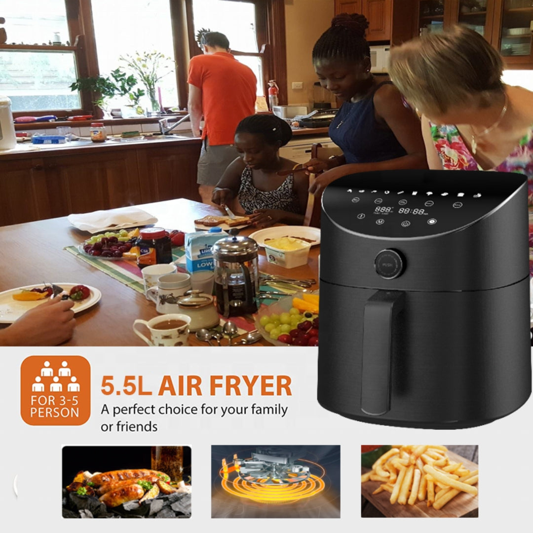 Smart Home 5.5L Touch Screen Air Fryer Oil-Free Digital Deep Fryer with Nonstick Basket