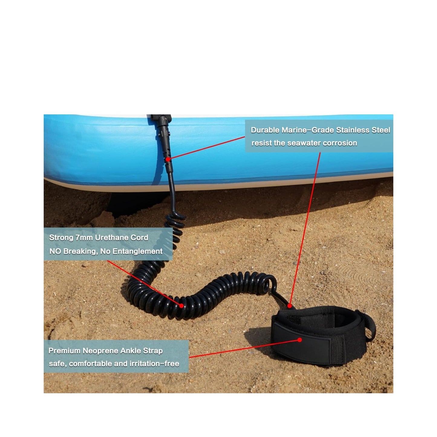 Coiled SUP Leash Premium Surfboard Leg Rope | Paddle Board Ankle Strap Wrist Surf Leash 10ft