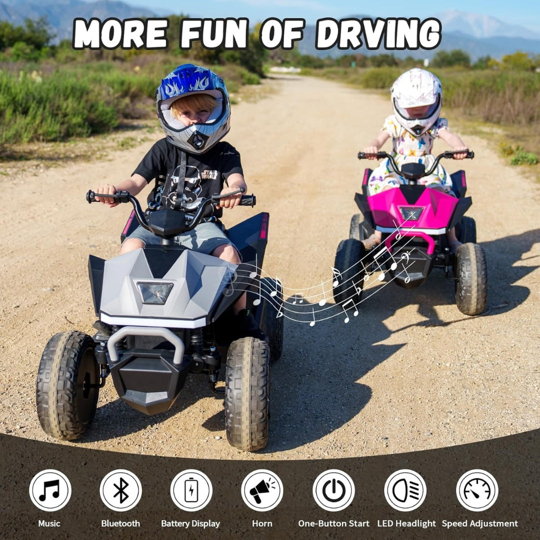 24V Kids ATV 2 Seater Ride On Car, 2x200W Motors, LED Lights, Bluetooth Music, Electric Four Wheeler