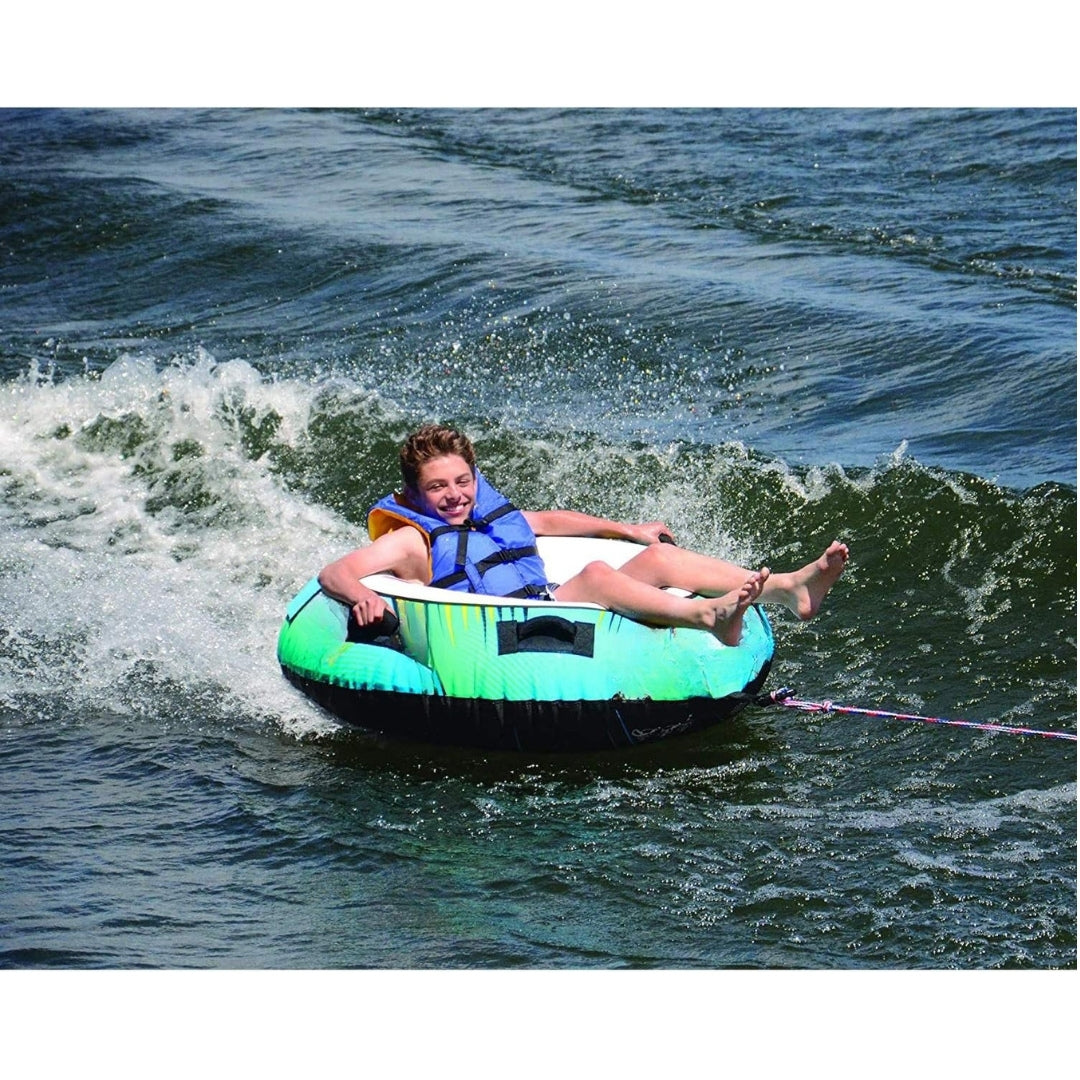 Blade Inflatable Towable Tube for 1 Rider – Skim-Fast Bottom, Nylon Cover & Quick Connect Tow Point