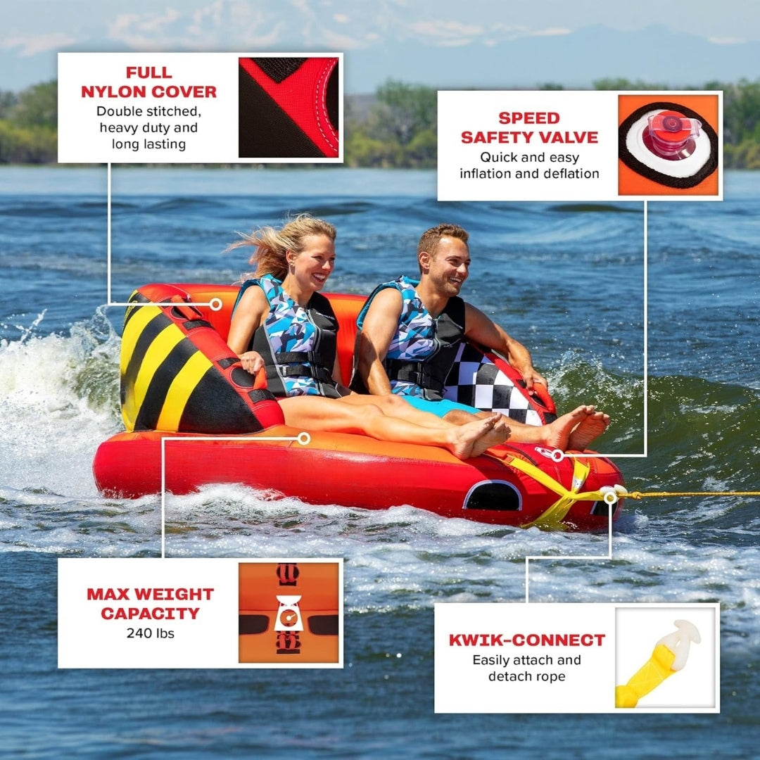 Inflatable Towable Tube for Boating – 1-4 Rider Models, Dual Tow Points, Full Nylon Cover & EVA Pads